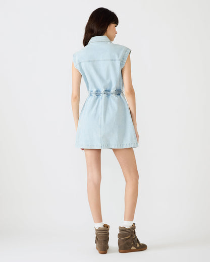 Steve Madden ROBBIE Aruba Blue Denim Zip-Up Collared Women's MinI Dress