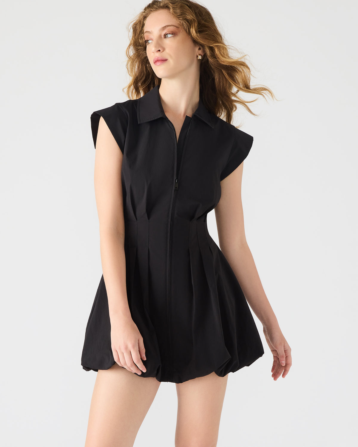 Steve Madden DYANNE Black Women's Zip-Front Bubble-Hem Dress