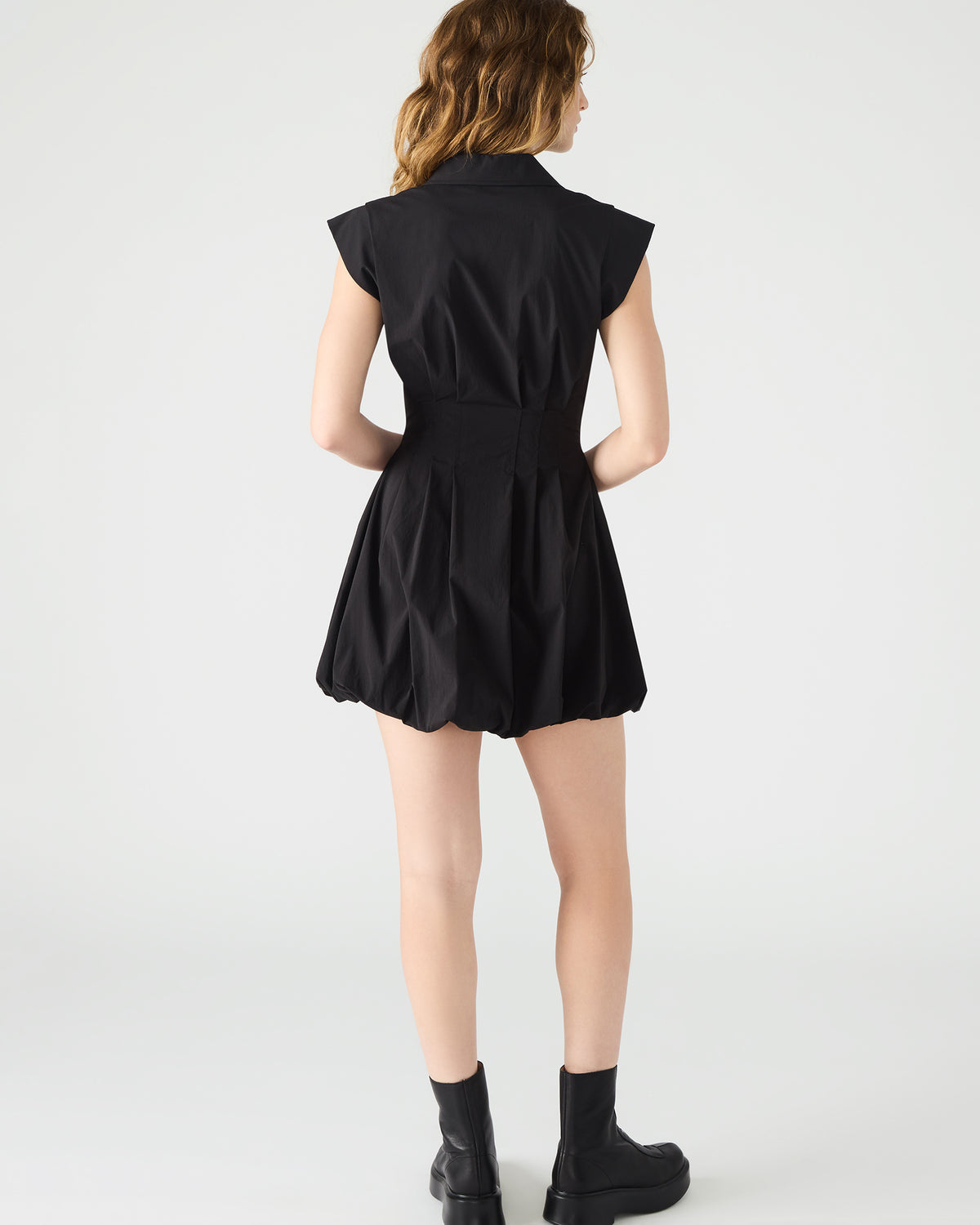 Steve Madden DYANNE Black Women's Zip-Front Bubble-Hem Dress
