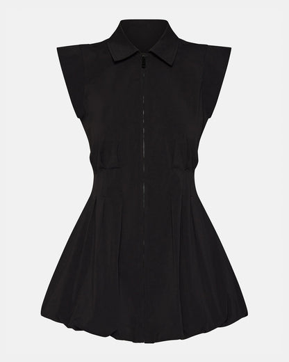 Steve Madden DYANNE Black Women's Zip-Front Bubble-Hem Dress