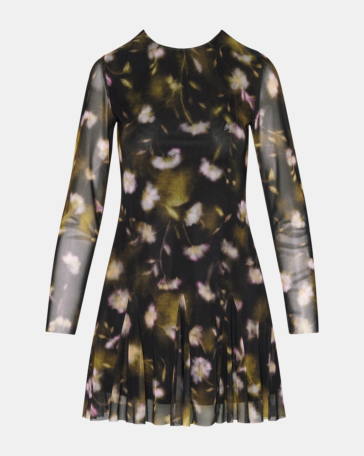 Steve Madden BLISS Black Ditsy Floral Long-Sleeved Floral Print Mesh Sheer Mini Women's Dress