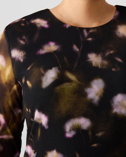Steve Madden BLISS Black Ditsy Floral Long-Sleeved Floral Print Mesh Sheer Mini Women's Dress