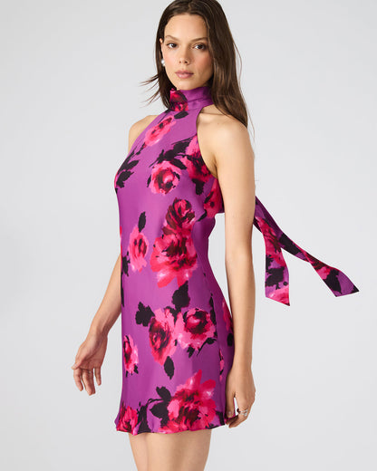Steve Madden LARA Rosette Pink Halter Mini Floral Print Women's Dress