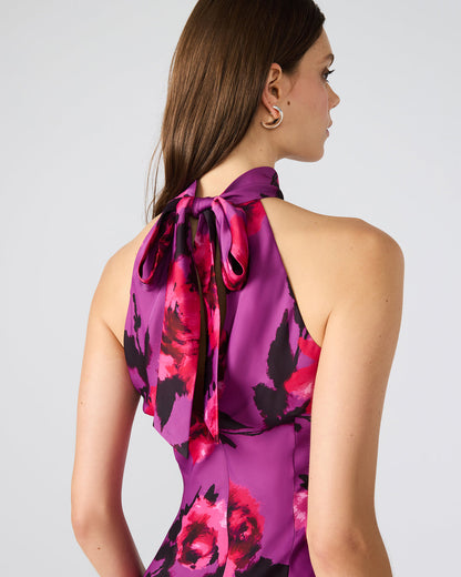 Steve Madden LARA Rosette Pink Halter Mini Floral Print Women's Dress