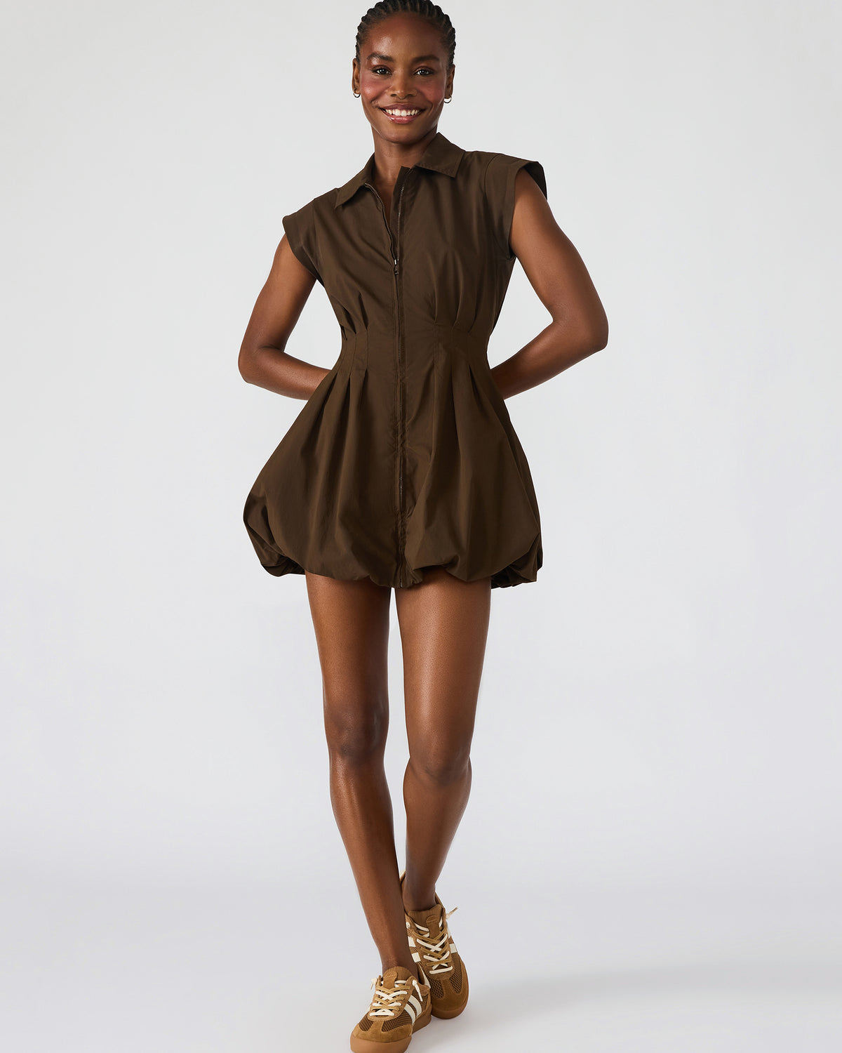 Steve Madden DYANNE Dark Espresso Women's Zip-Front Bubble-Hem Dress