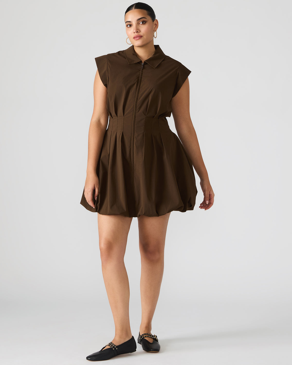 Steve Madden DYANNE Dark Espresso Women's Zip-Front Bubble-Hem Dress
