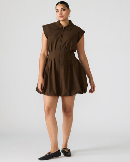Steve Madden DYANNE Dark Espresso Women's Zip-Front Bubble-Hem Dress