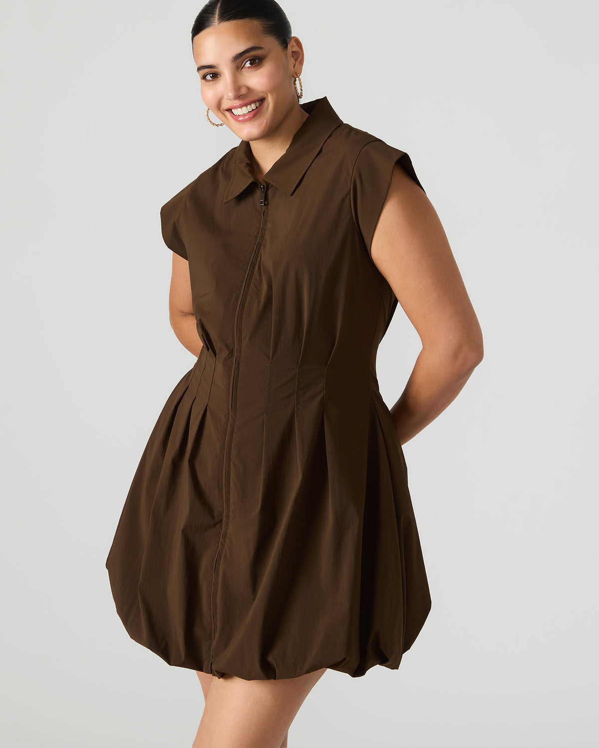 Steve Madden DYANNE Dark Espresso Women's Zip-Front Bubble-Hem Dress