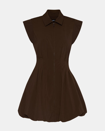 Steve Madden DYANNE Dark Espresso Women's Zip-Front Bubble-Hem Dress