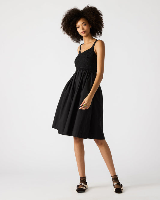 Steve Madden FLEUR Black Flowy Smocked Midi Women's Dress