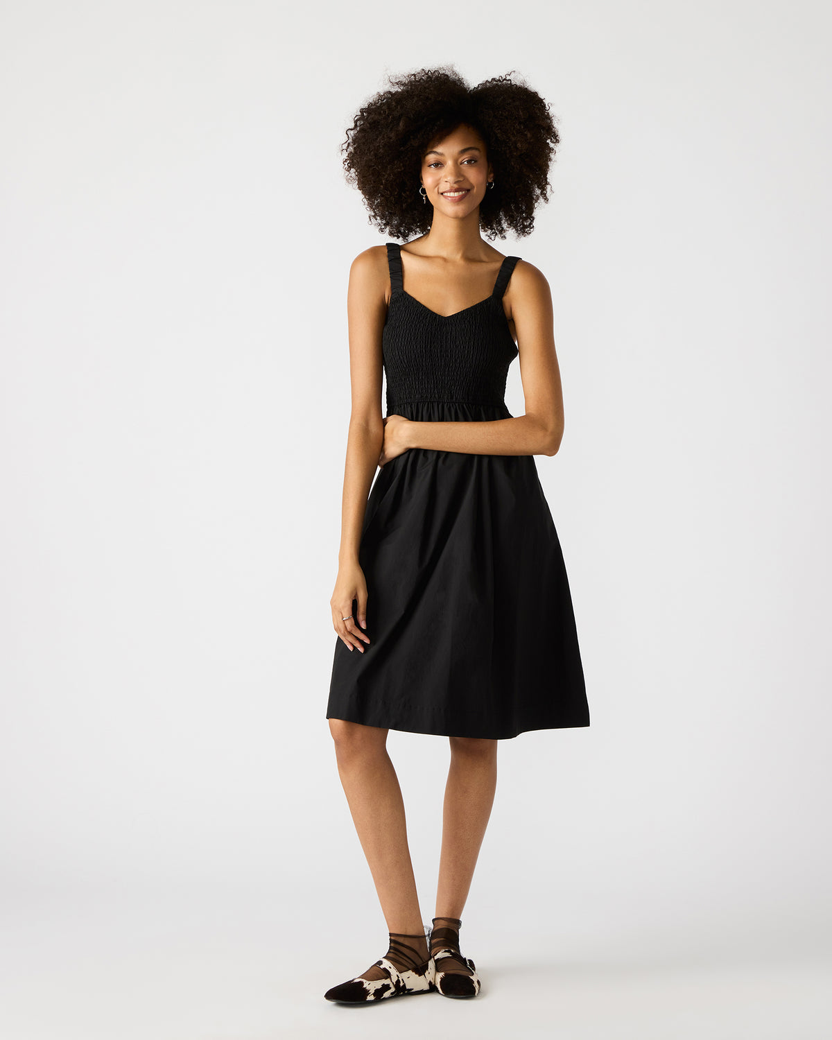 Steve Madden FLEUR Black Flowy Smocked Midi Women's Dress