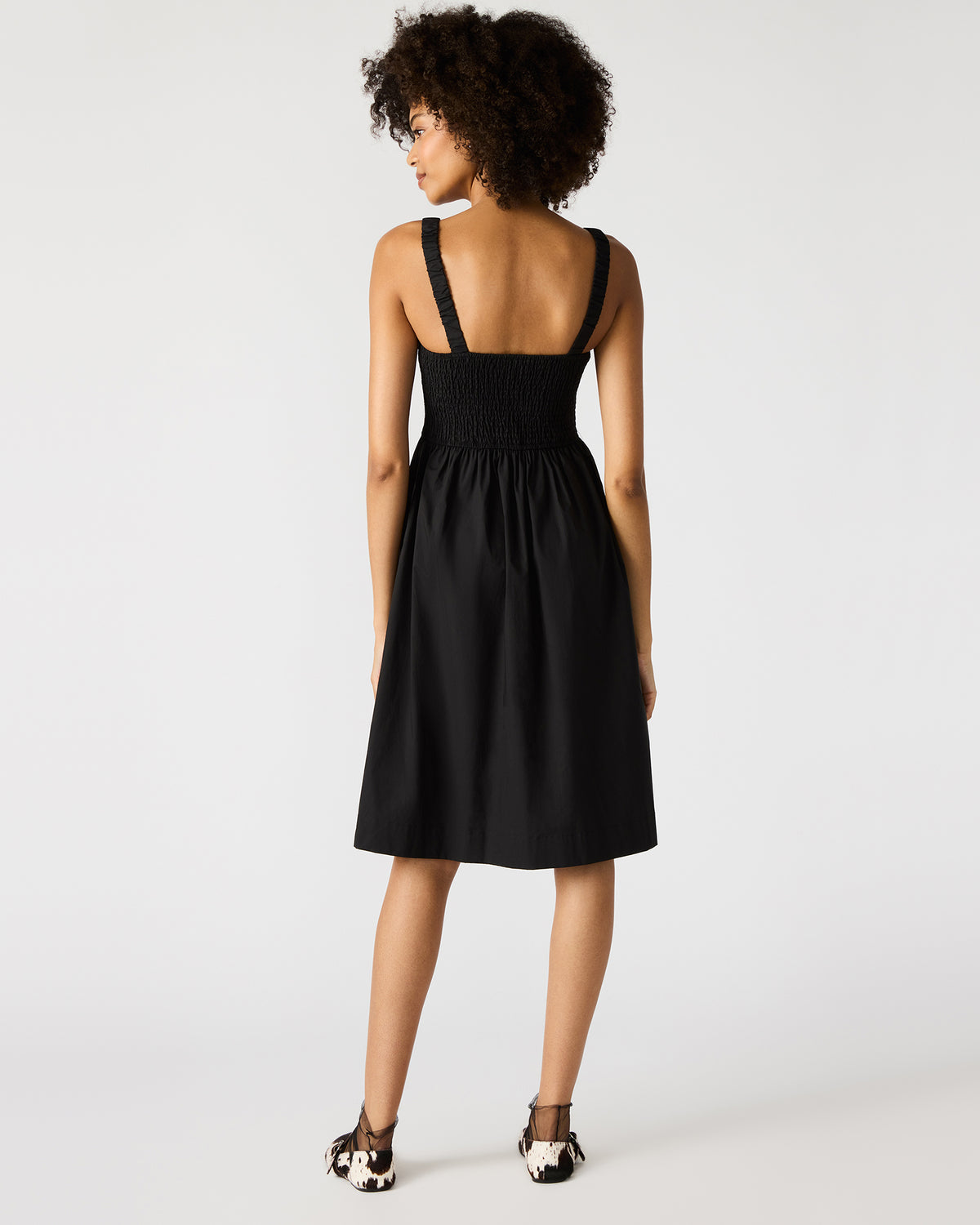 Steve Madden FLEUR Black Flowy Smocked Midi Women's Dress