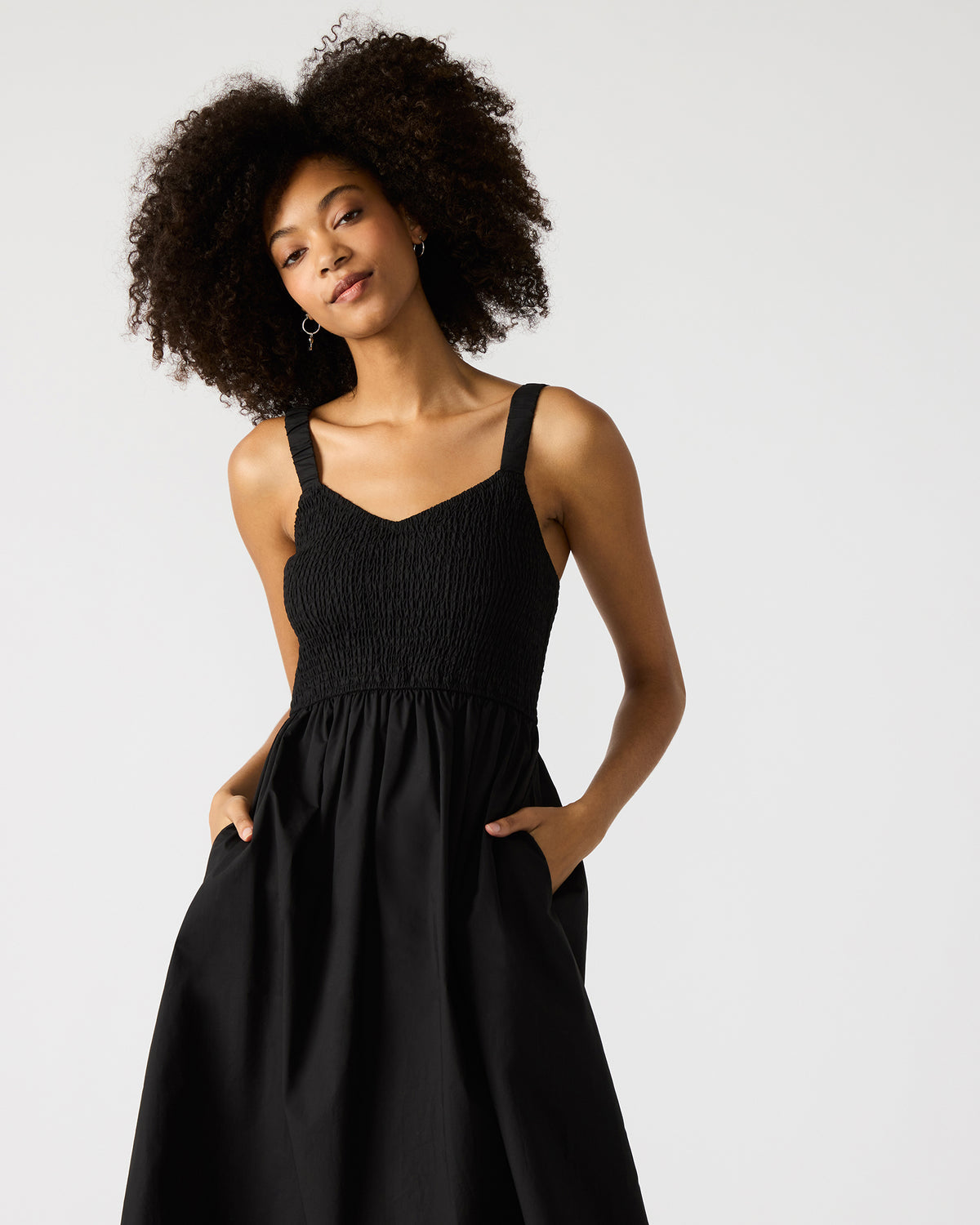 Steve Madden FLEUR Black Flowy Smocked Midi Women's Dress