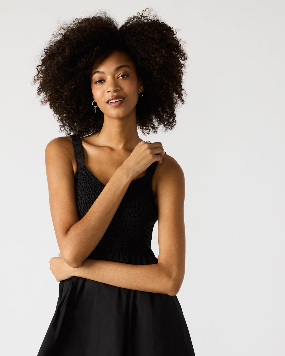 Steve Madden FLEUR Black Flowy Smocked Midi Women's Dress