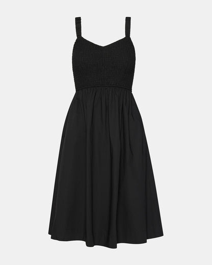 Steve Madden FLEUR Black Flowy Smocked Midi Women's Dress