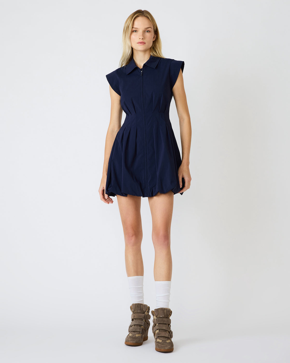 Steve Madden DYANNE Marine Women's Zip-Front Bubble-Hem Dress