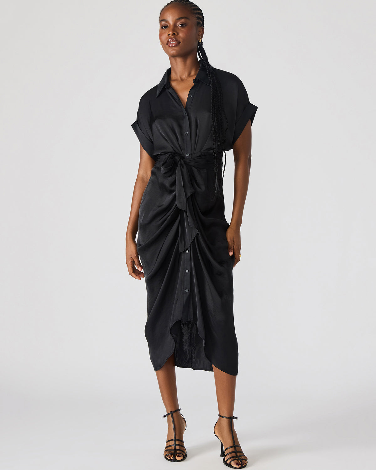 Steve Madden TORI Black Button Up Collared Midi Dress