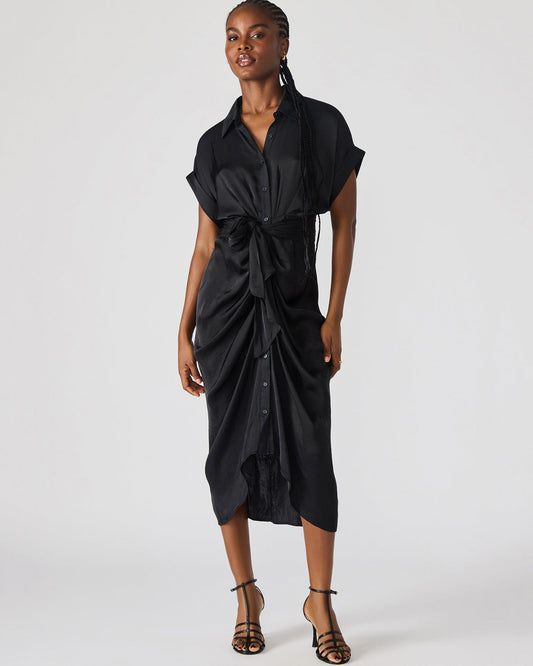 Steve Madden TORI Black Button Up Collared Midi Dress