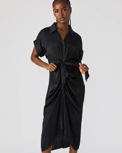 Steve Madden TORI Black Button Up Collared Midi Dress