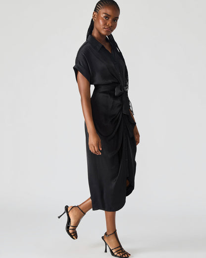 Steve Madden TORI Black Button Up Collared Midi Dress