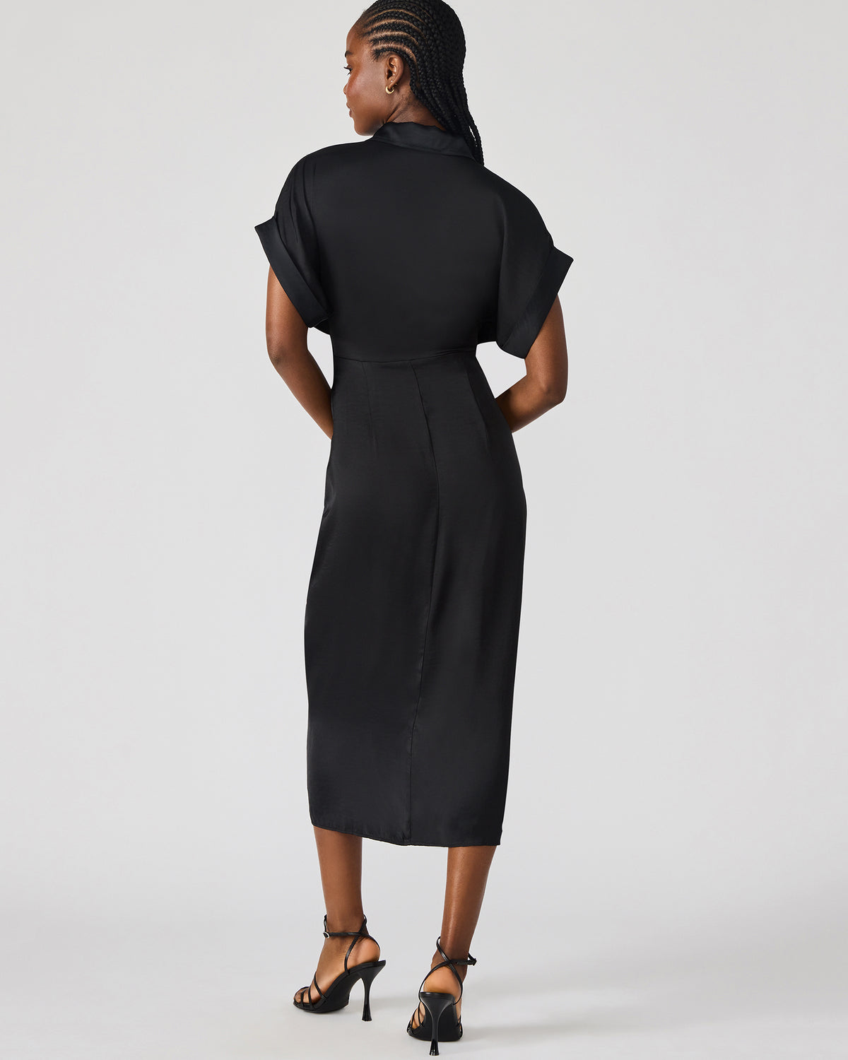 Steve Madden TORI Black Button Up Collared Midi Dress