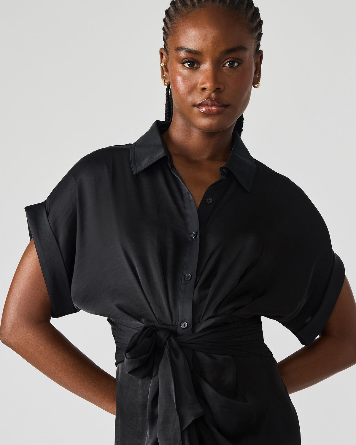 Steve Madden TORI Black Button Up Collared Midi Dress