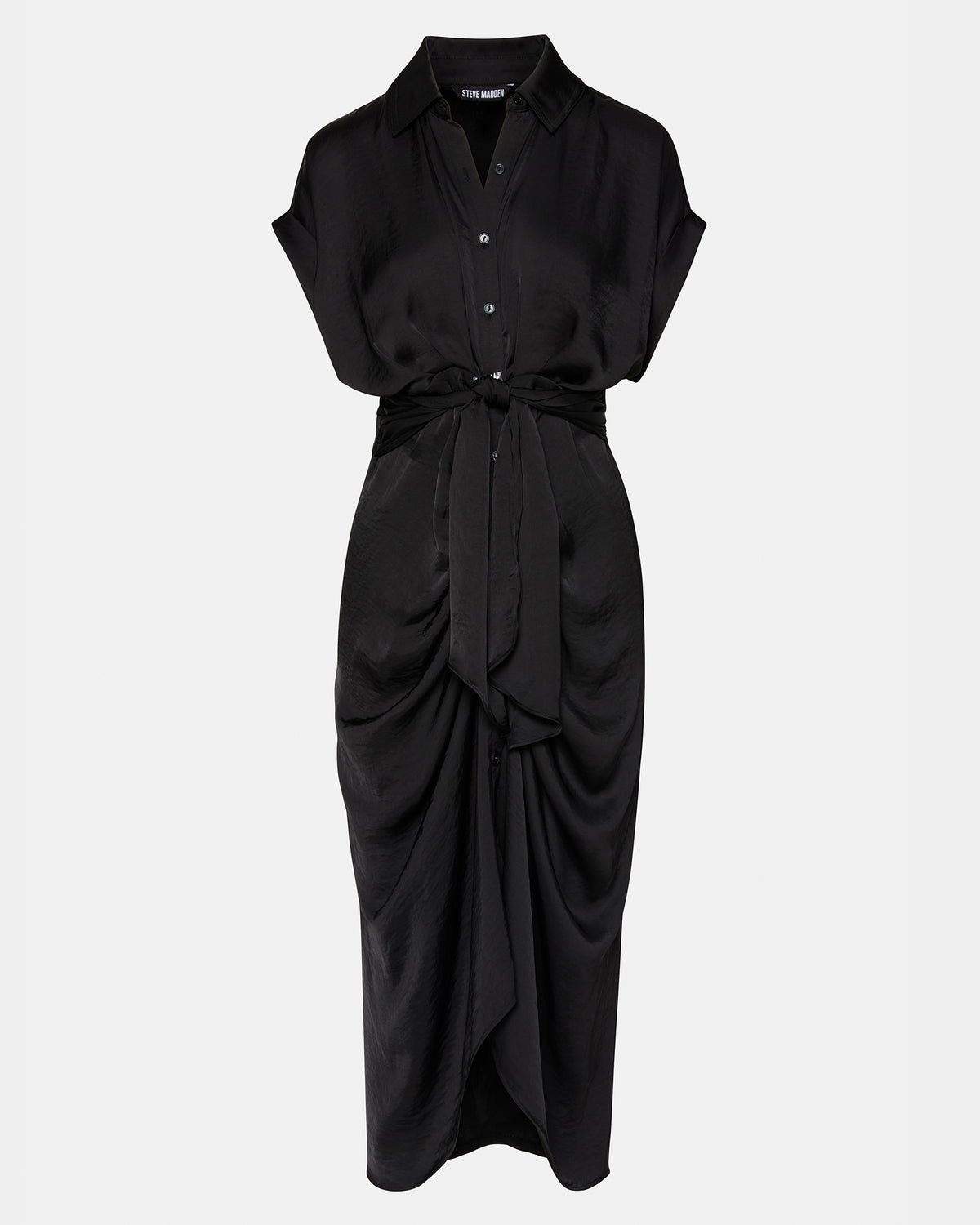 Steve Madden TORI Black Button Up Collared Midi Dress