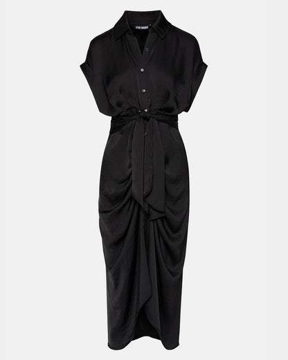 Steve Madden TORI Black Button Up Collared Midi Dress