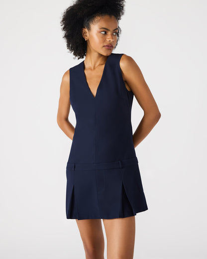 Steve Madden HENLEY Midnight Sleeveless V-neck Mini Pleated Women's Dress