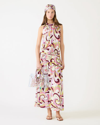 Steve Madden GALA Dress Petal Paisley Maxi Halter Neck Flowy Open-Back Women's Dress