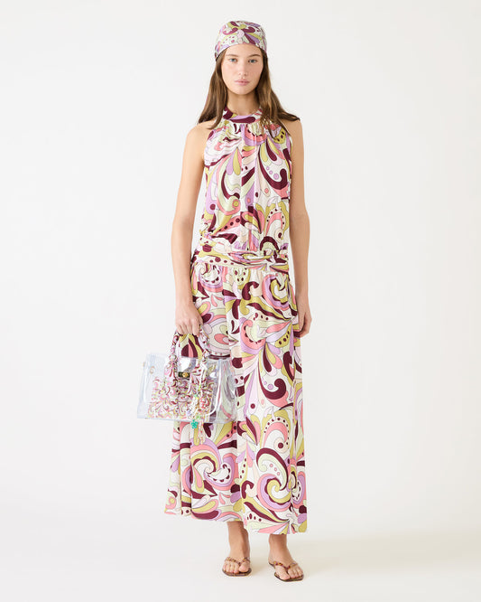 Steve Madden GALA Dress Petal Paisley Maxi Halter Neck Flowy Open-Back Women's Dress
