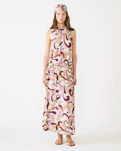 Steve Madden GALA Dress Petal Paisley Maxi Halter Neck Flowy Open-Back Women's Dress