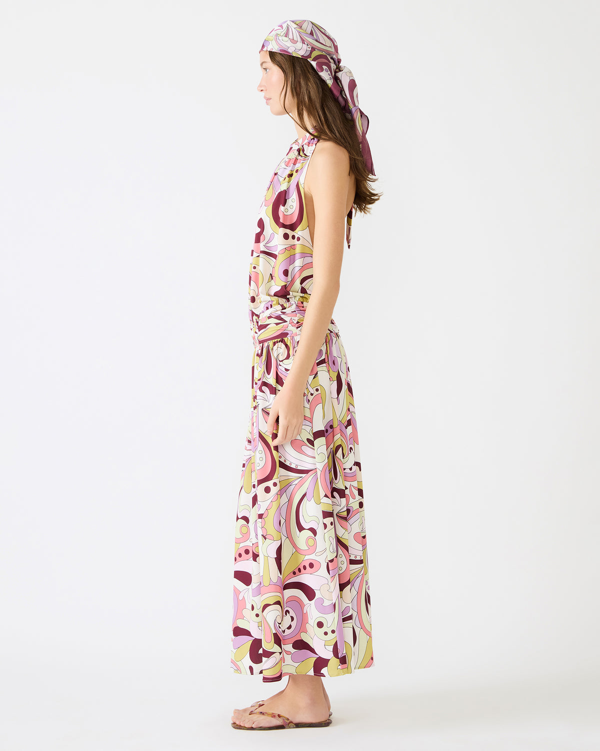 Steve Madden GALA Dress Petal Paisley Maxi Halter Neck Flowy Open-Back Women's Dress