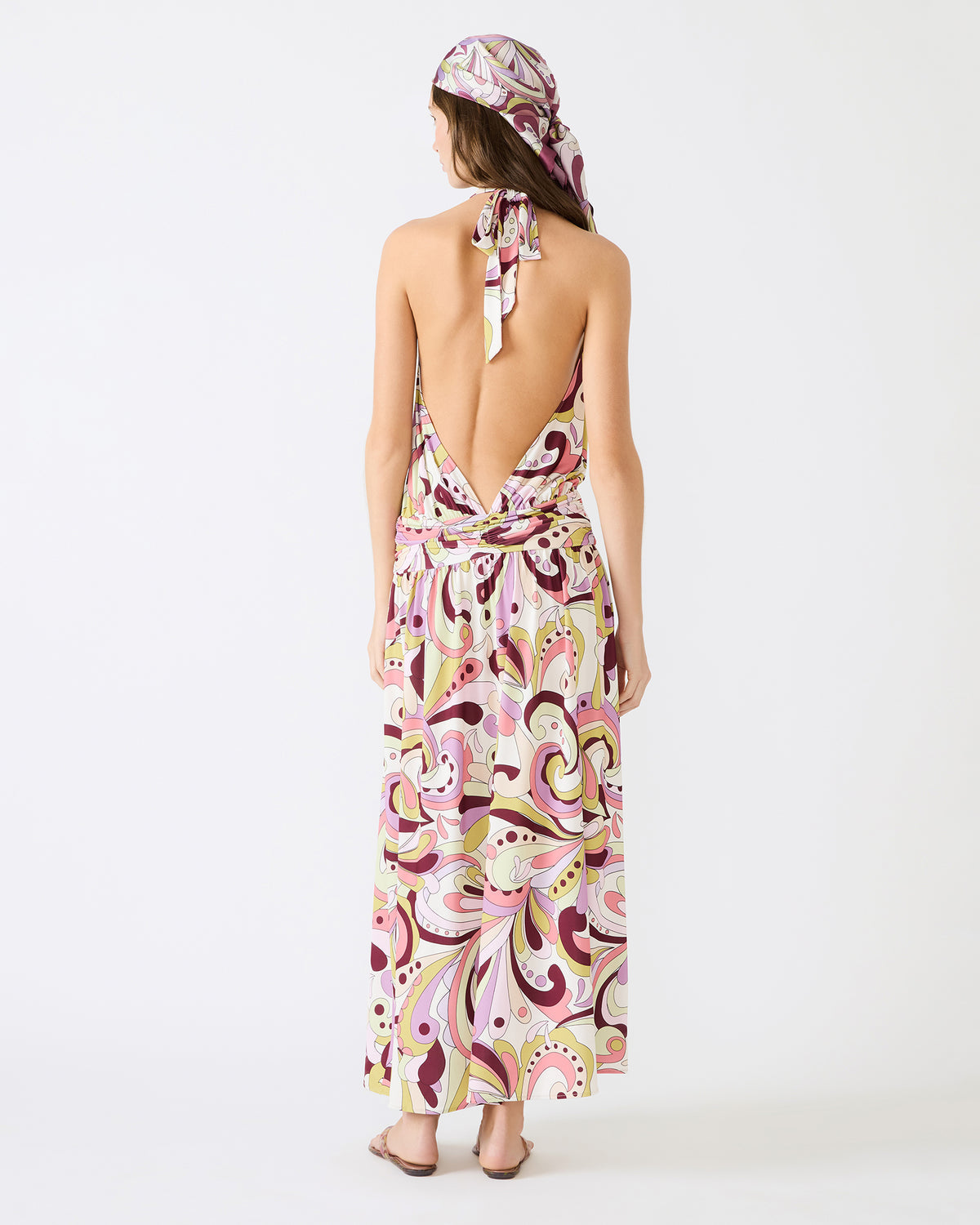 Steve Madden GALA Dress Petal Paisley Maxi Halter Neck Flowy Open-Back Women's Dress