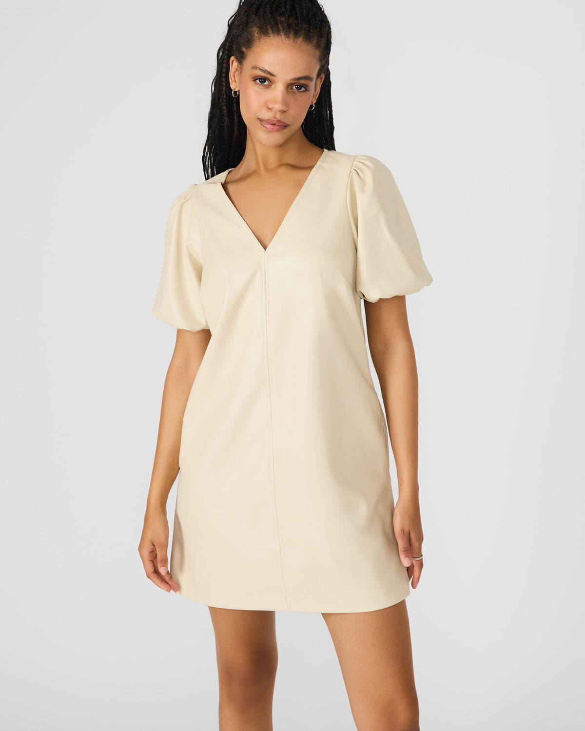 Steve Madden TILLY Bone Short-Sleeved Faux Leather Women's Dress