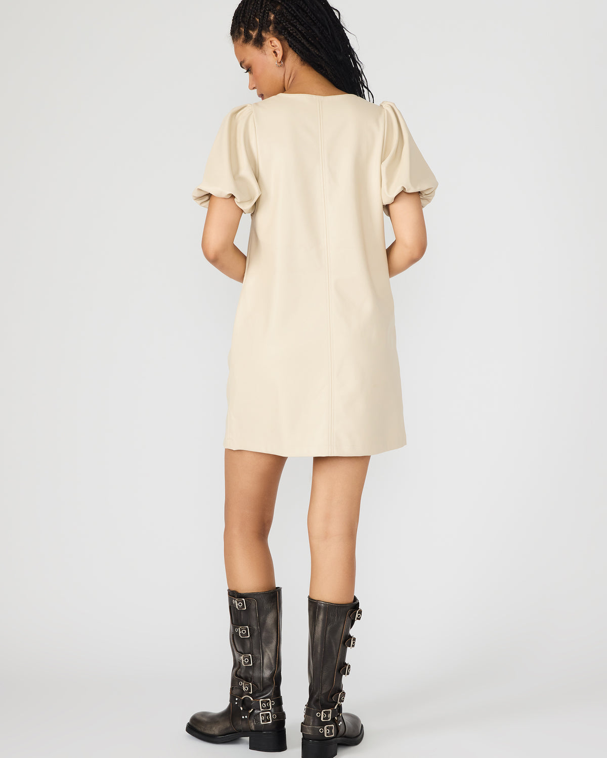 Steve Madden TILLY Bone Short-Sleeved Faux Leather Women's Dress