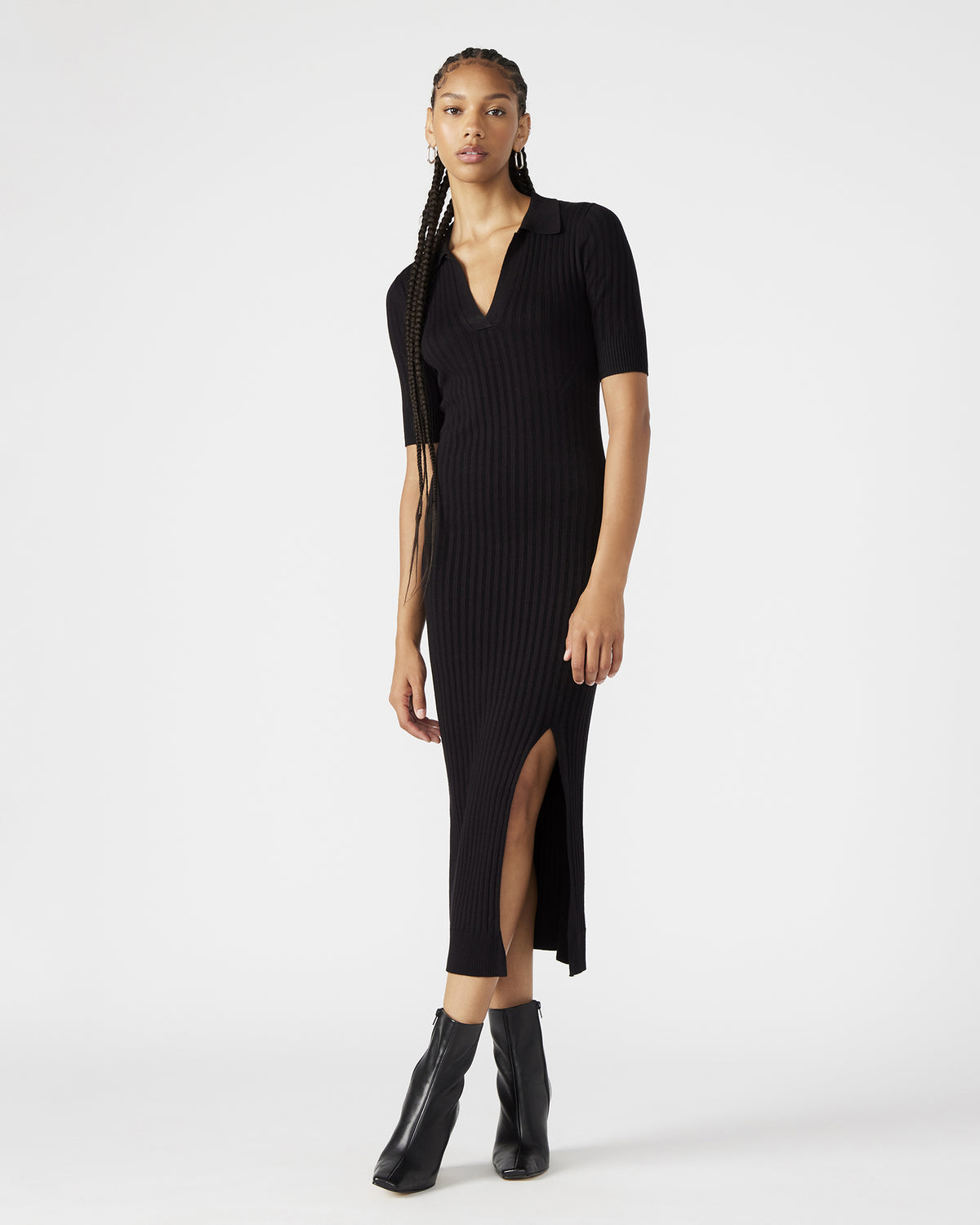 Steve Madden LINDY Dress Black | Collared Midi Dress