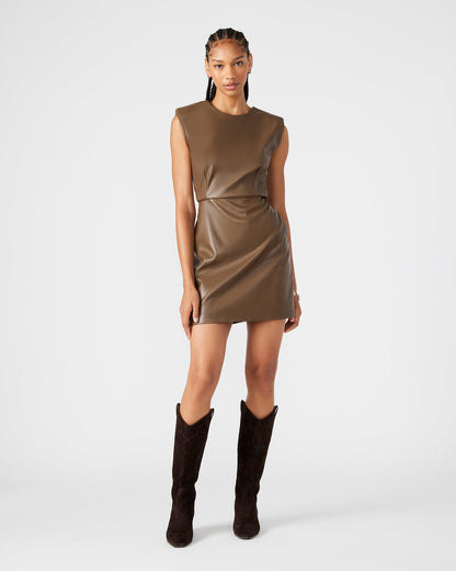 Steve Madden BELEN Brown Women's Shoulder Pad Mini Dress