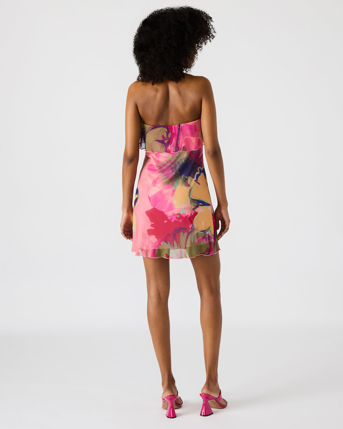 Steve Madden BRYAR Multi Strapless Flowy Mesh Overlay Floral Print Mini Women's Dress