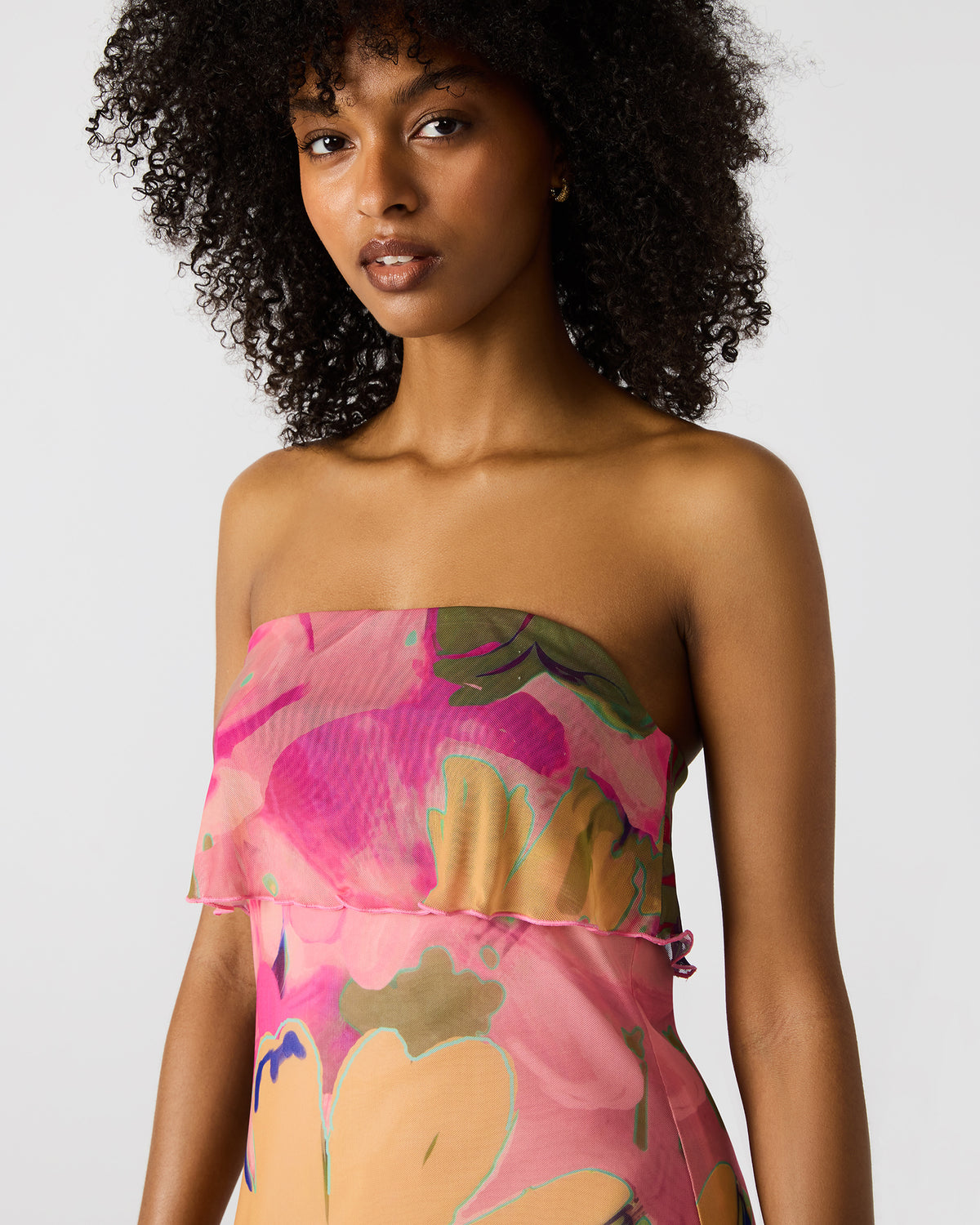 Steve Madden BRYAR Multi Strapless Flowy Mesh Overlay Floral Print Mini Women's Dress