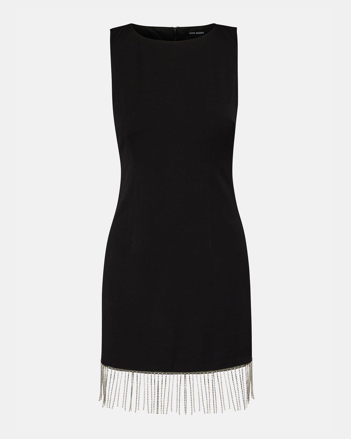 Steve Madden ELENORA Dress Black | Women's Sleeveless Bodycon Rhinestone Fringe Dress