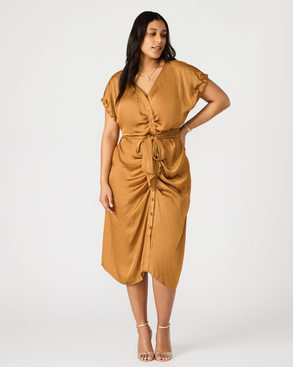 Steve Madden BRUNO Caramel Women's Button-Up Short-Sleeved Midi Dress