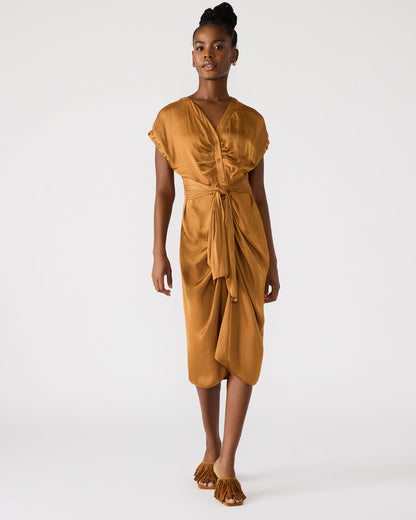 Steve Madden BRUNO Caramel Women's Button-Up Short-Sleeved Midi Dress