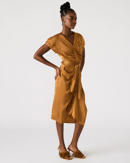 Steve Madden BRUNO Caramel Women's Button-Up Short-Sleeved Midi Dress