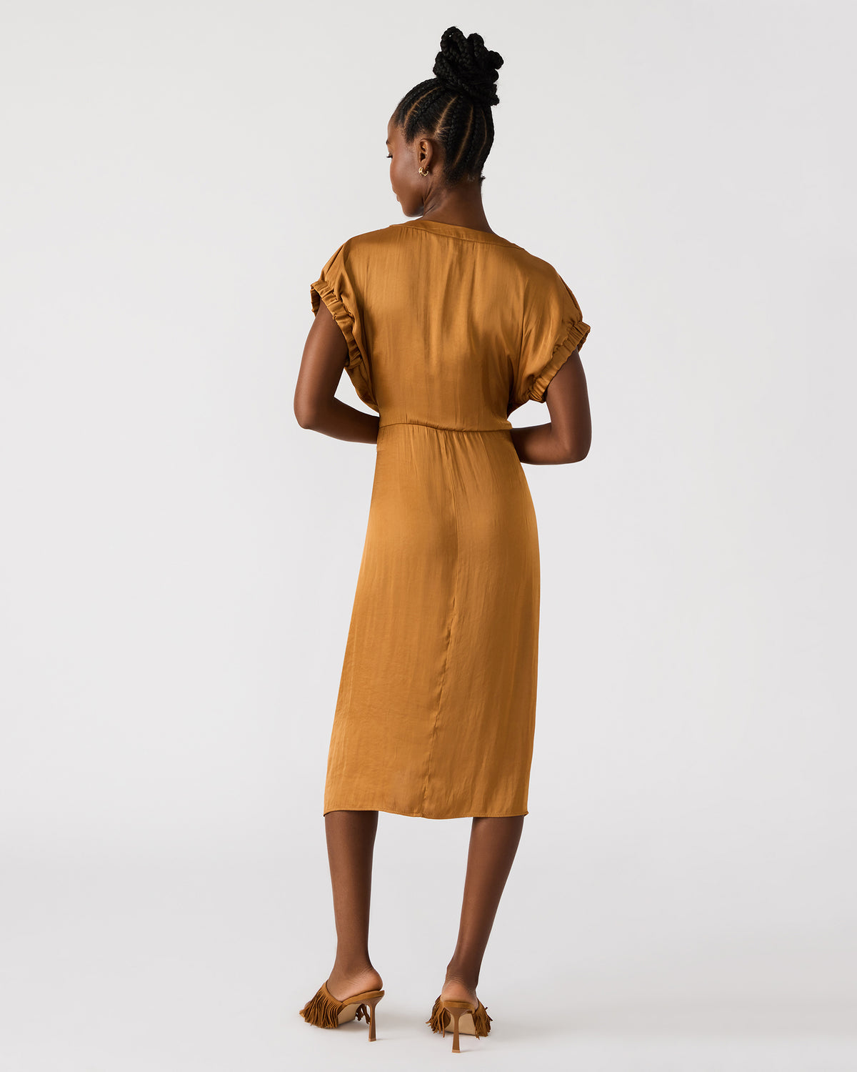 Steve Madden BRUNO Caramel Women's Button-Up Short-Sleeved Midi Dress