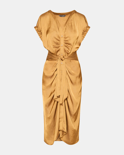 Steve Madden BRUNO Caramel Women's Button-Up Short-Sleeved Midi Dress