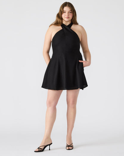 Steve Madden KOSTA Black Women's Mini Halter Cross-Neck Dress