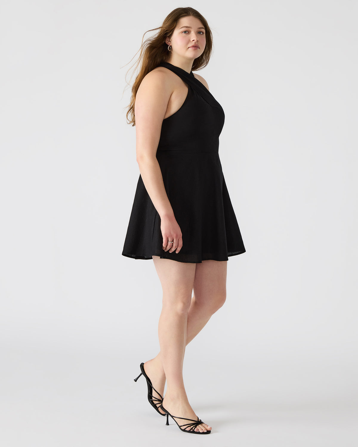 Steve Madden KOSTA Black Women's Mini Halter Cross-Neck Dress