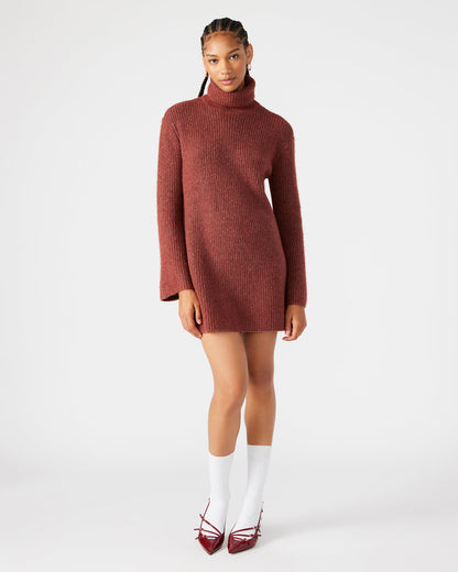 Steve Madden ABBIE Sweater Dress Rust | Mini Turtleneck Flared Sleeve Dress