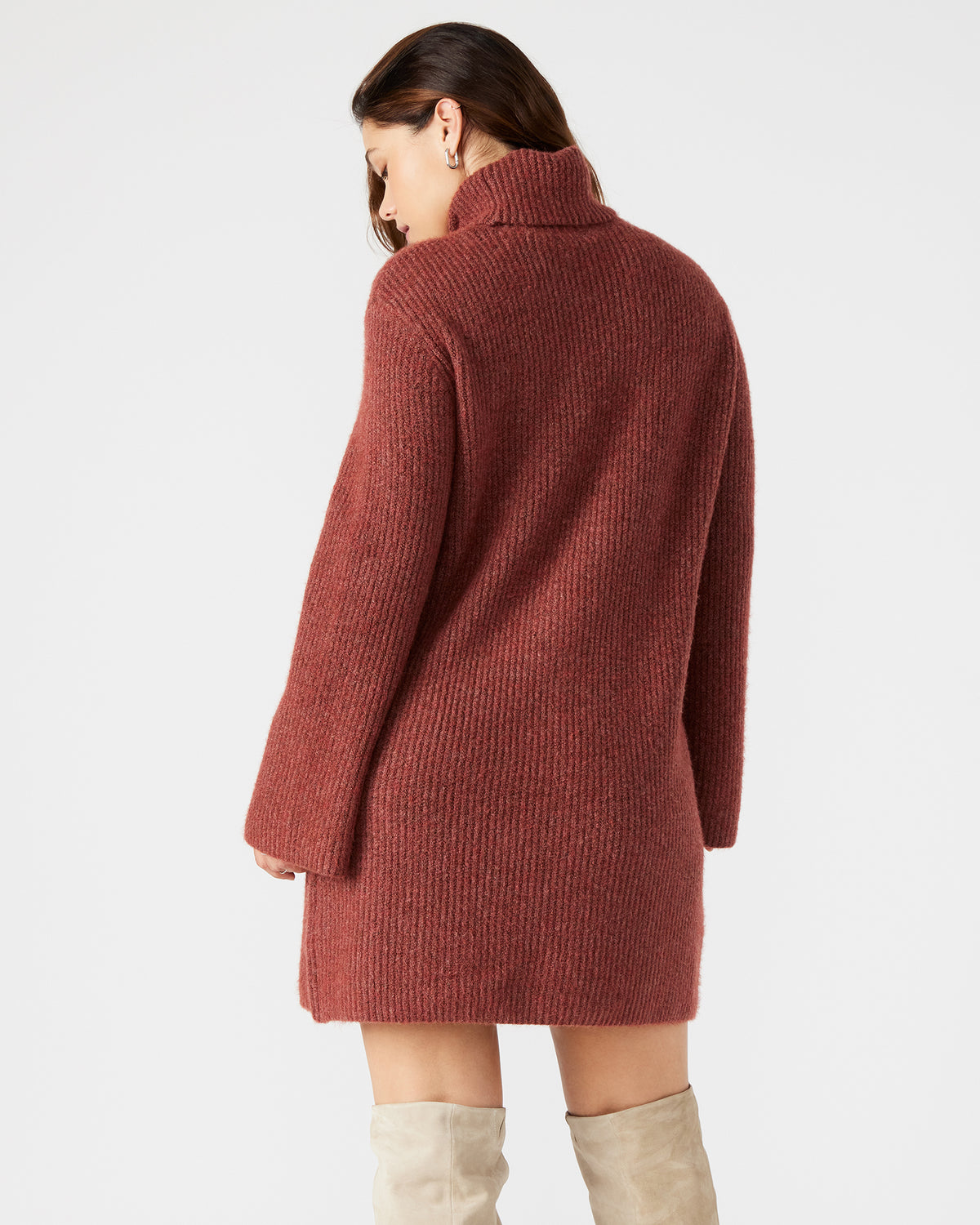 Steve Madden ABBIE Sweater Dress Rust | Mini Turtleneck Flared Sleeve Dress